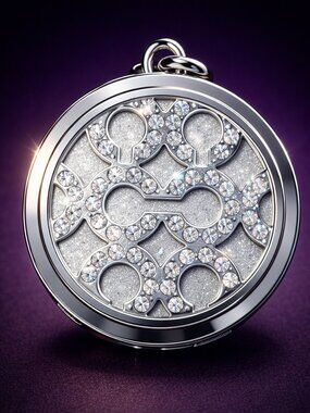 COACH Crystal Pavé Round Keychain Logo Bag Charm Hang Tag